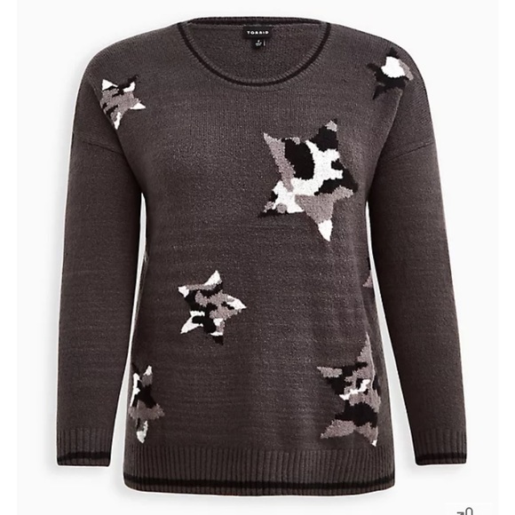 Torrid CREW NECK SWEATER - STARS GREY 2X - Picture 2 of 7